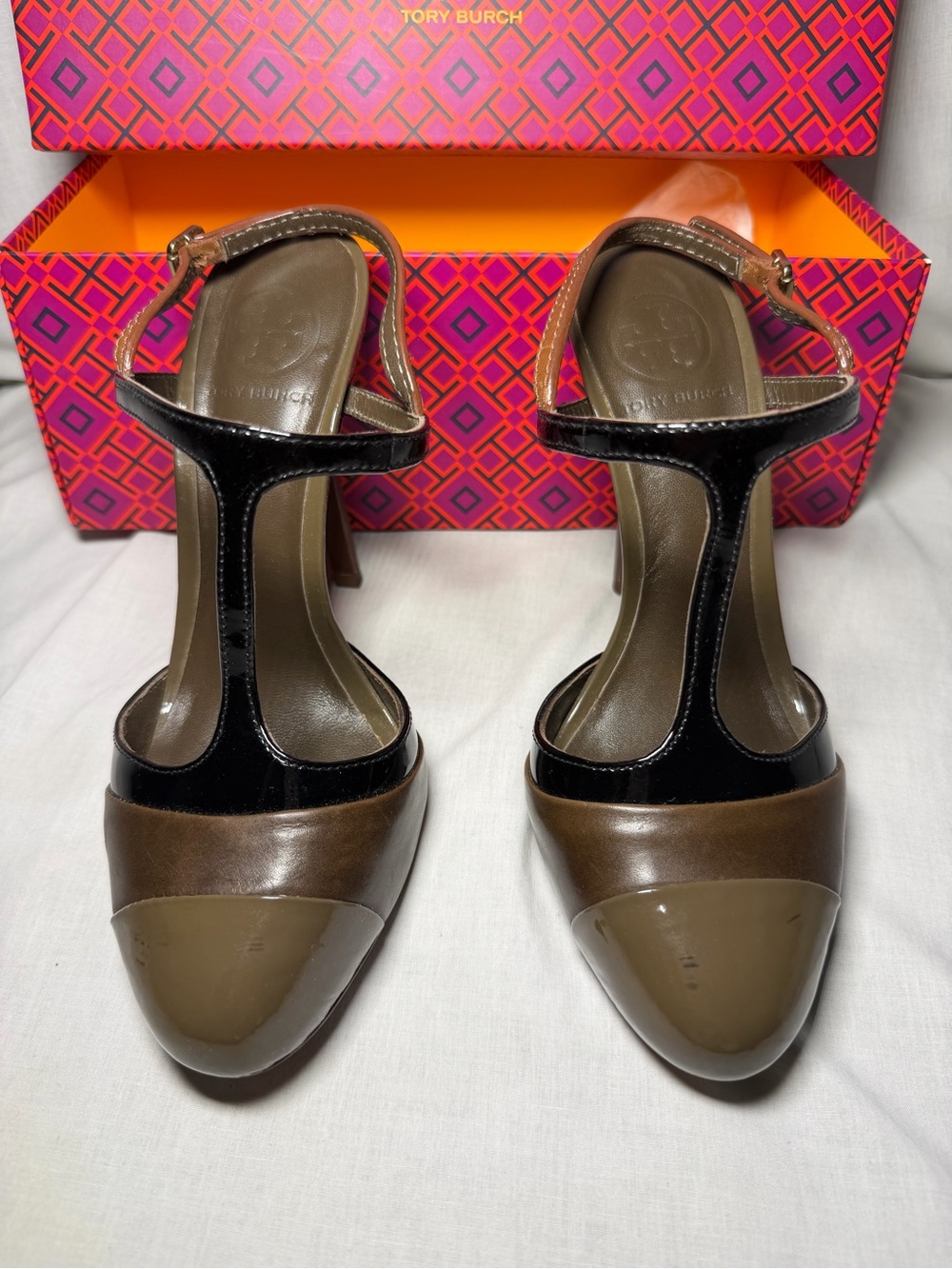 Tory Burch Three tone Leather T-Strap Heels Size 7